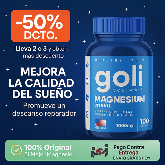 ¿Problemas para dormir, calambres debilidad? El citrato Magnesio Goli es la solución natural”.