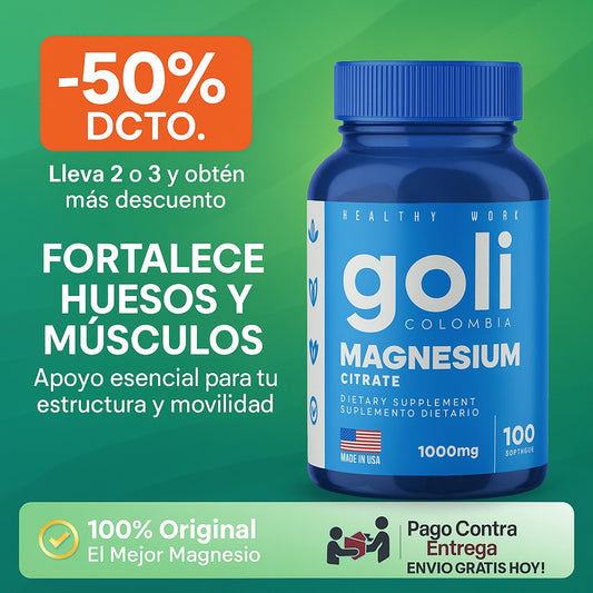 ¿Problemas para dormir, calambres debilidad? El citrato Magnesio Goli es la solución natural”.